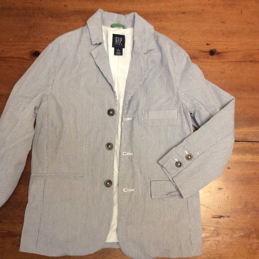 Boys GAP kids blue/white seersucker blazer!